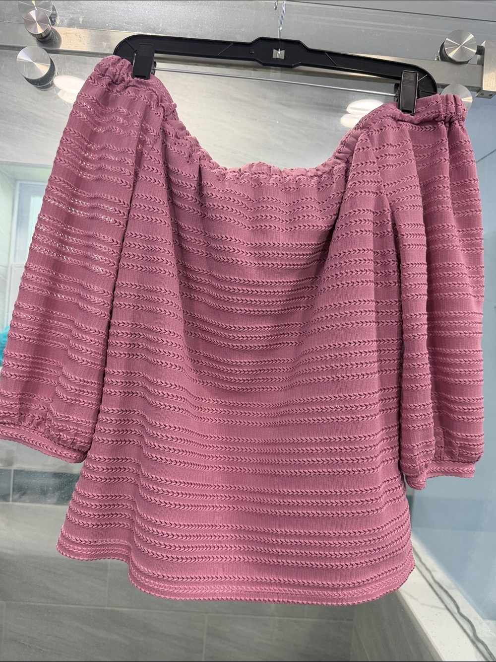 White House Black Market Mauve Off-the-Shoulder Textured Knit Sweater